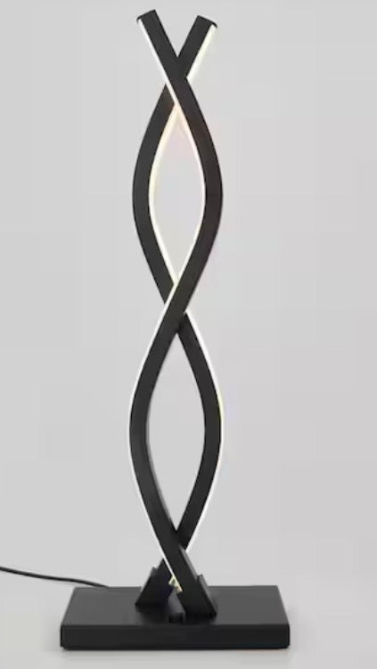 Wave 18 in. Black Modern Dimmable Integrated LED Table Lamp for Living Room