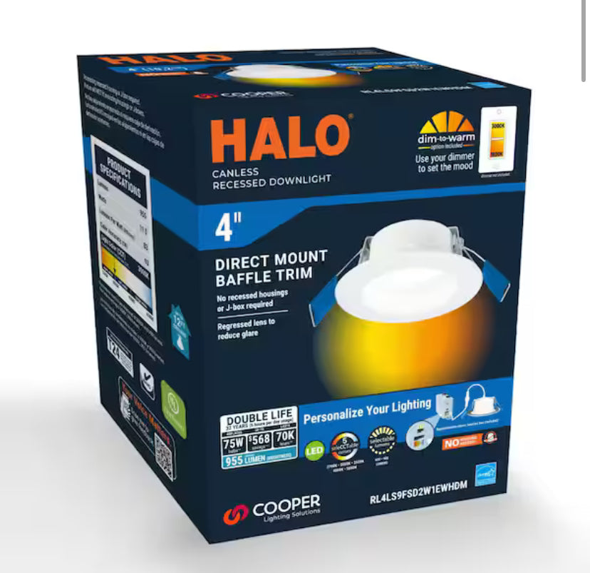 RL 4 in. Canless Recessed LED Downlight, 600/900lm, 5CCT, D2W, 120V, DM