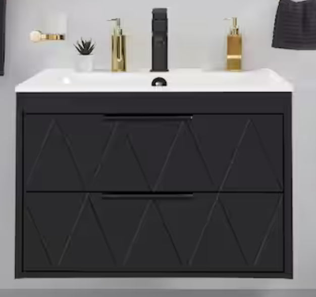 24 in. W x 18.1 in. D x 18.1 in. H Single Sink Bath Vanity in Black with White Ceramic Top and Drain Faucet Set