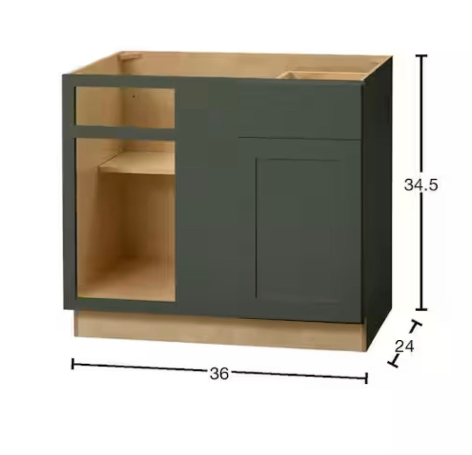 Avondale 36 in. W x 24 in. D x 34.5 in. H Ready to Assemble Plywood Shaker Blind Corner Kitchen Cabinet in Fern Green