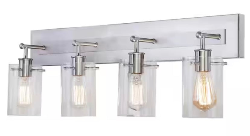 Regan 29.13 in. 4-Light Brushed Nickel Bathroom Vanity Light with Clear Glass Shades