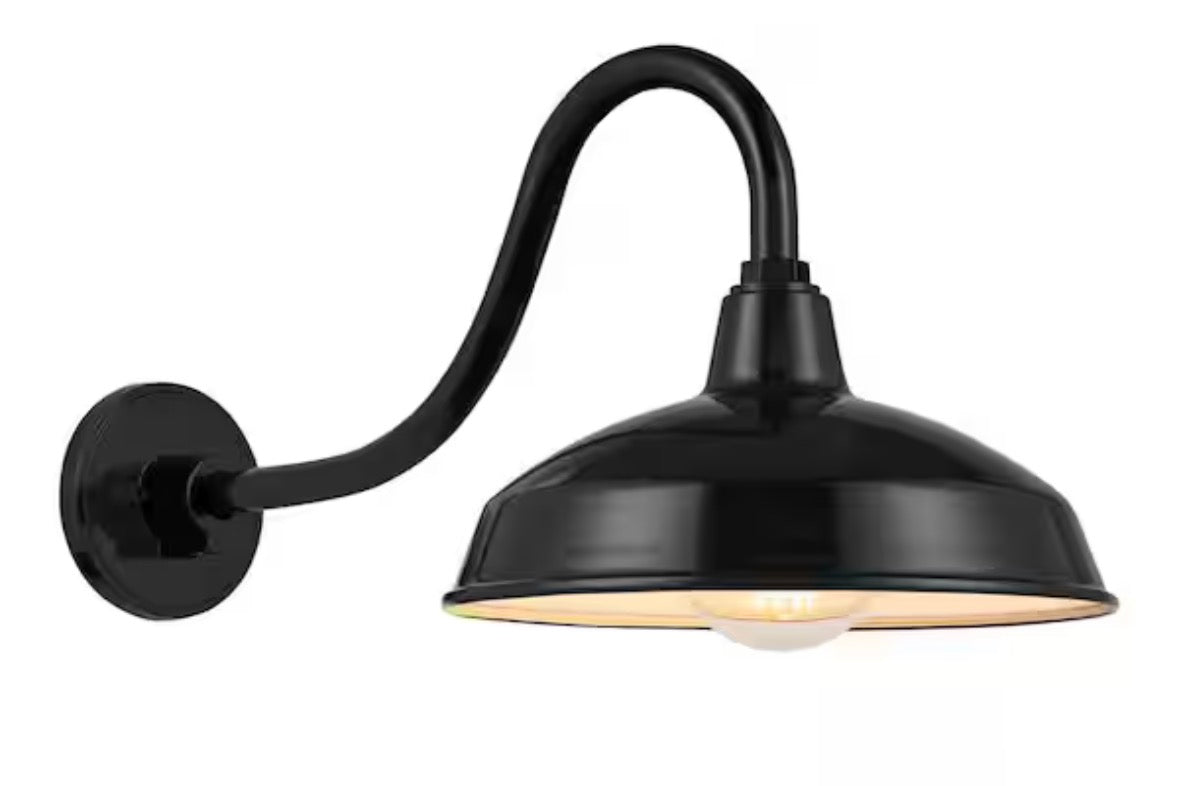 Easton 11 in. 1-Light Glossy Black Barn Outdoor Wall Light Lantern Sconce with Steel Shade