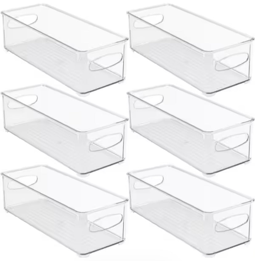 Clear Plastic Storage Bins for Fridge and Pantry Stackable Organizer Set (6-Pack )