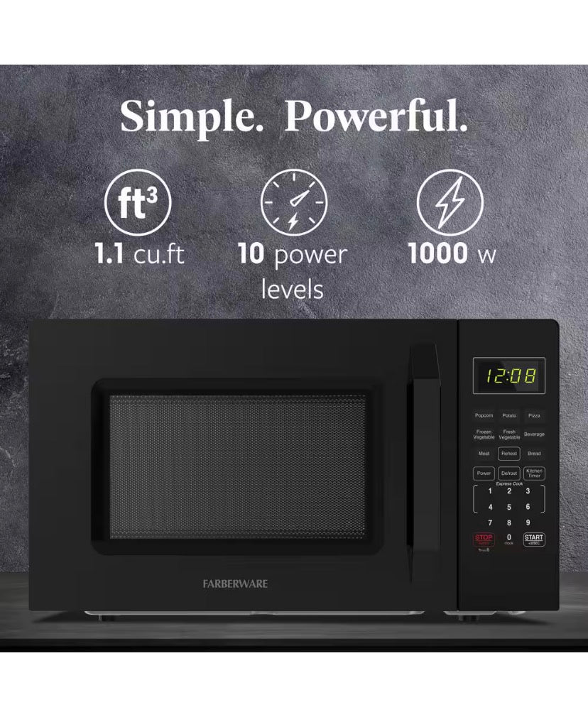 1.1 Cu. Ft. 1000-Watt Compact Microwave Oven, Black