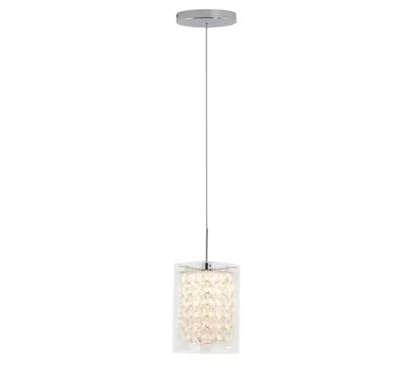 Crystal Cube 5.5-Watt 1 Light Chrome Modern Integrated LED Mini Pendant Light Fixture for Kitchen Island