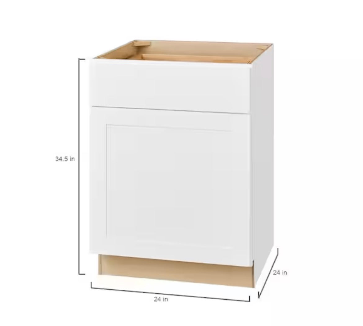 Avondale Shaker Alpine White Quick Assemble Plywood 24 in Base Kitchen Cabinet (24 in W x 24 in D x 34.5 in H)