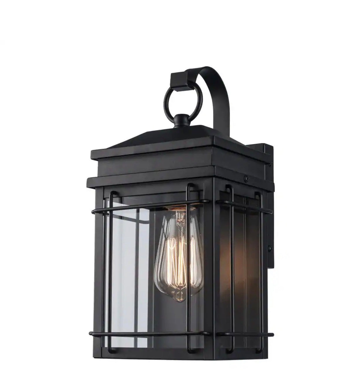 Broward 13 in. 1-Light Black Outdoor Hardwired Wall Lantern Sconce Light Fixture with Clear Glass