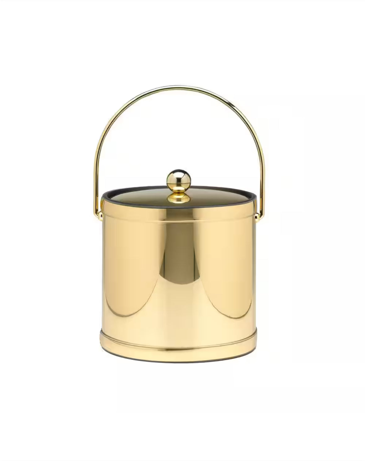 3 Qt. Polished Brass Mylar Ice Bucket with Bale Handle, Bands and Metal Cover