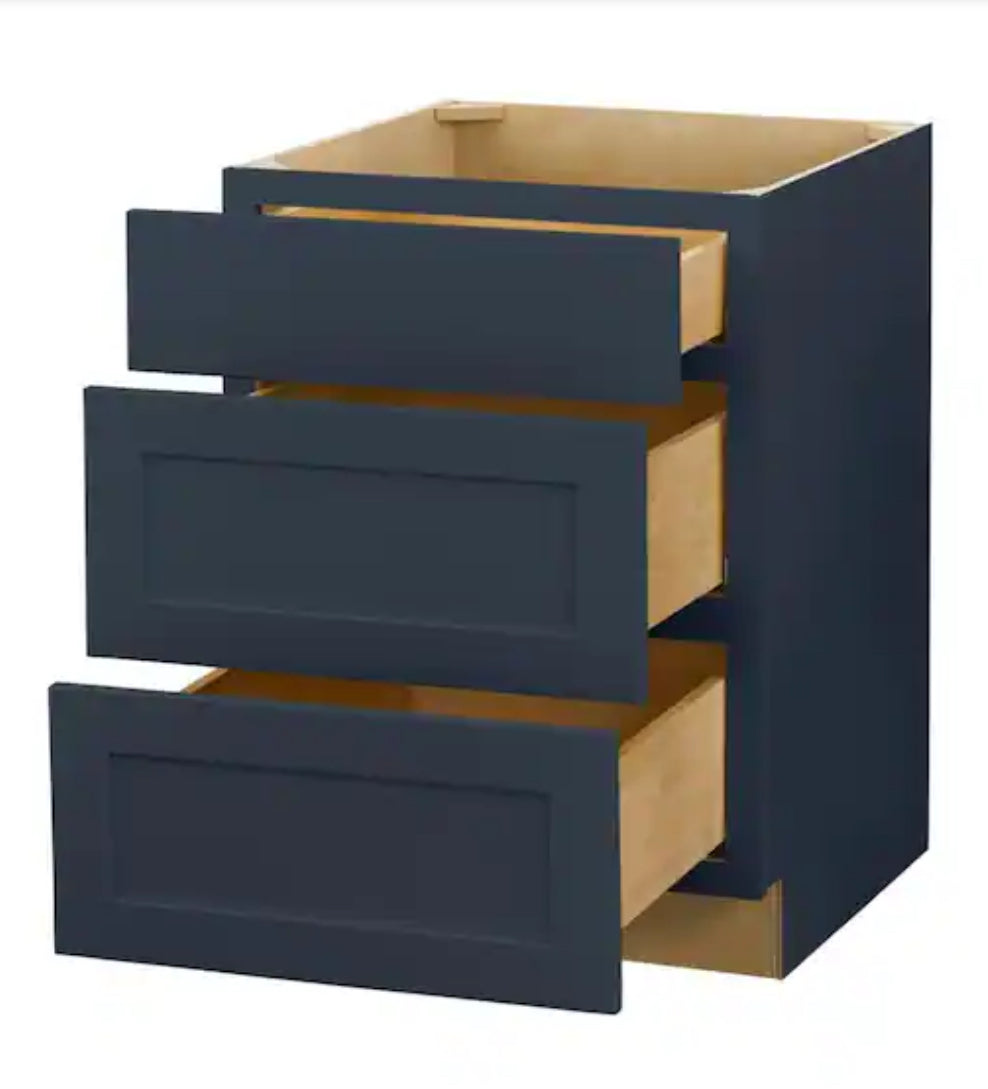 Avondale 24 in. W x 24 in. D x 34.5 in. H Ready to Assemble Plywood Shaker Drawer Base Kitchen Cabinet in Ink Blue