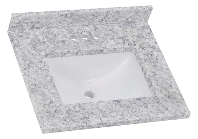25 in. W x 22 in. D Cultured Marble White Rectangular Single Sink Vanity Top in Everest