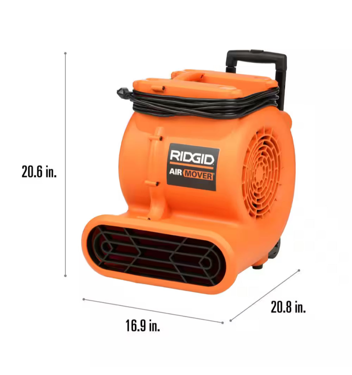 1625 CFM 3-Speed Portable Blower Fan Air Mover with Collapsible Handle and Rear Wheels for Water Damage Restoration