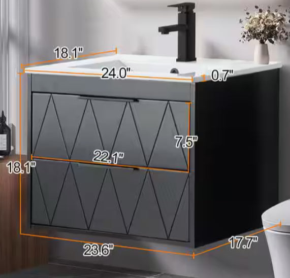 24 in. W x 18.1 in. D x 18.1 in. H Single Sink Bath Vanity in Black with White Ceramic Top and Drain Faucet Set