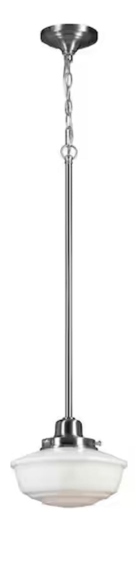 Belvedere Park 1-Light Brushed Nickel Mini-Pendant Hanging Light with Frosted Glass Shade, Farmhouse Kitchen Lighting