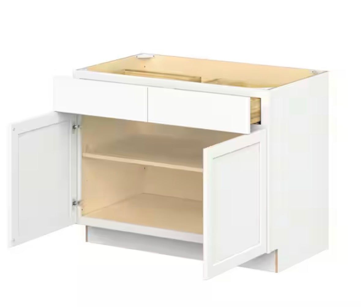 Emerson Pure White Base 2-Drawer with 2-Door Ready to Assemble Kitchen Cabinet (42 in. W x 34.5 in. H x 24-in. D)