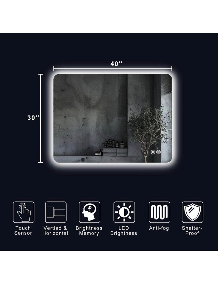 30 in. W x 40 in. H Rectangular Frameless LED Adjustable Backlit Anti-Fog Wall Mirror Bathroom Vanity Mirror