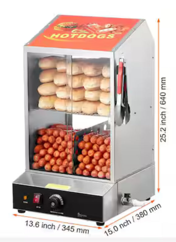 2-Tier Hot Dog Steamer, 39 Qt., Sliver Buffet Server with 2-Tier Crocks, Electric Bun Warmer, Adjustable Temperature