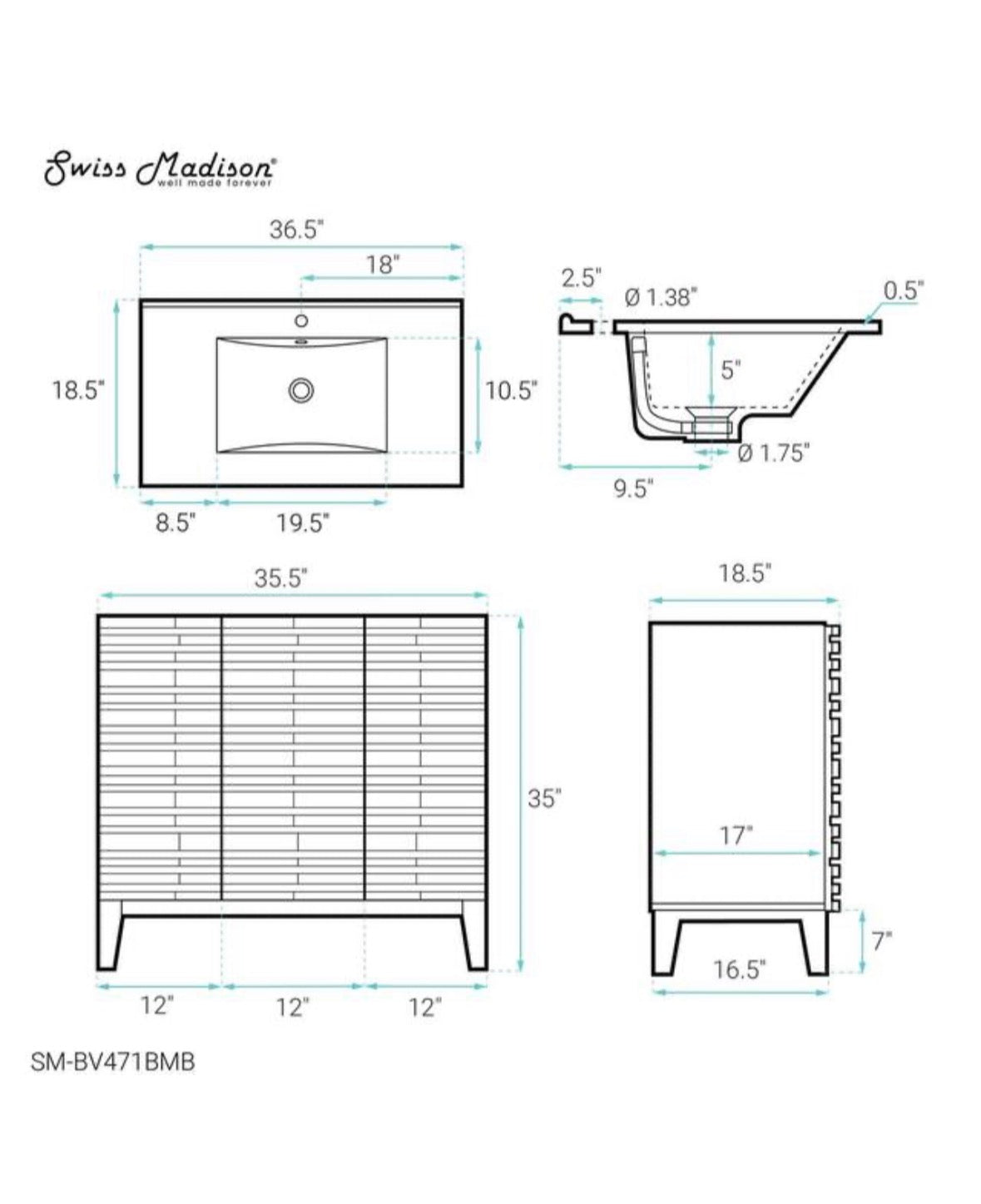 Cascade 36 in. W Bathroom Vanity in Black Oak ( No Sink Top)