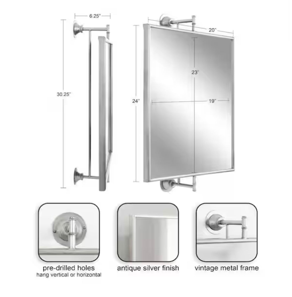 Darbridge 20.00 in. W x 30.25 in. H Silver Rectangle Traditional Framed Decorative Wall Mirror