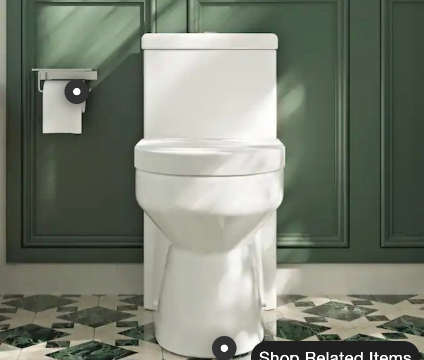 Liberty 12 in. Rough In 1-Piece 1.1/1.6 GPF Dual Flush Round Toilet in White, Chrome Button and Soft Close Seat Included