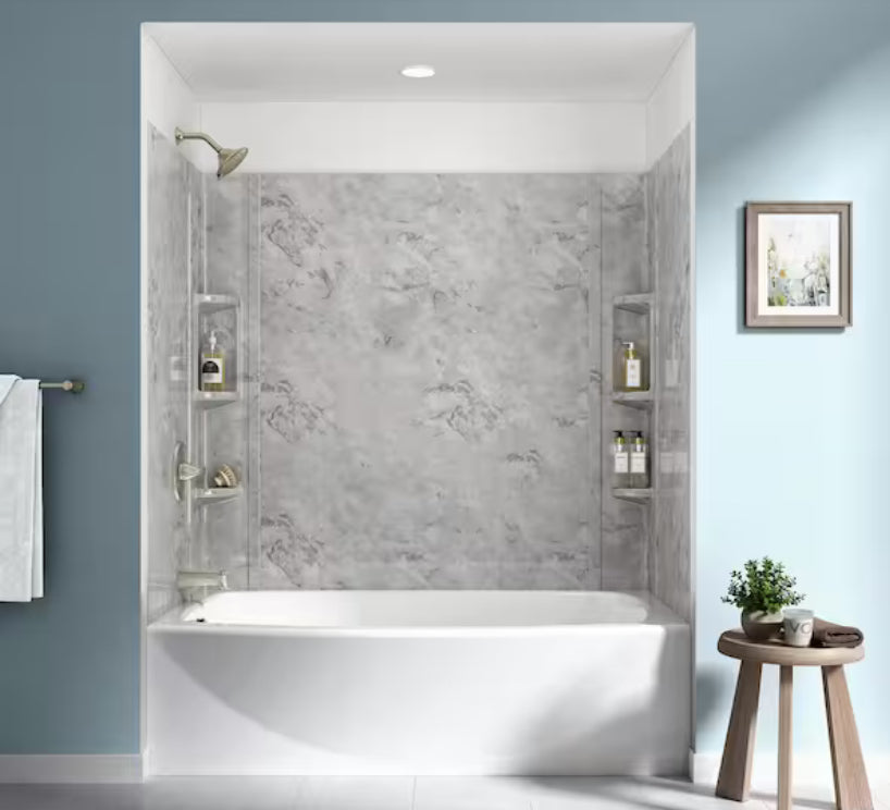 Ovation 32 in. x 60 in. x 59 in. 5-Piece Glue-Up Alcove Bath Wall Set in Silver Celestial