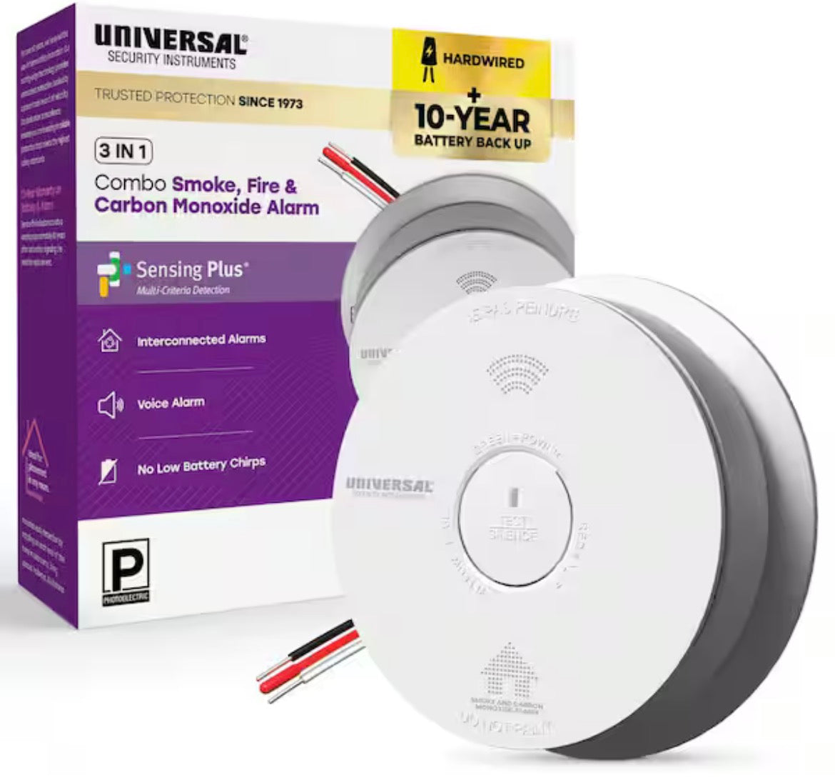 Hardwired and 10-Year Battery Combination Smoke and Carbon Monoxide Detector with Voice Alert and LED Warning Light