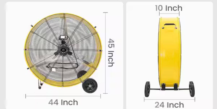 42 in. 2 Speeds Drum Fan in Yellow with Powerful 4/5 HP Motor, Commercial or Industrial Fan, Turbo Blade, Low Noise