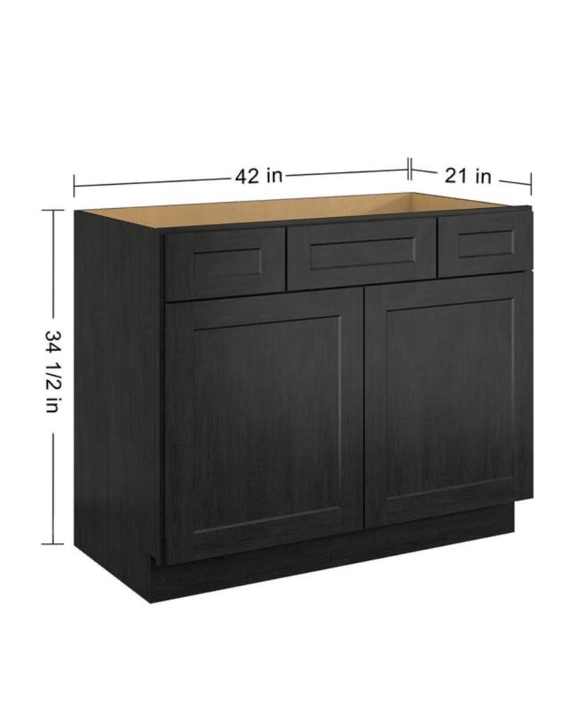 42 in. W x 21 in. D x 34.5 in. H in Shaker Charcoal Plywood Ready to Assemble Floor Vanity Sink Base Kitchen Cabinet