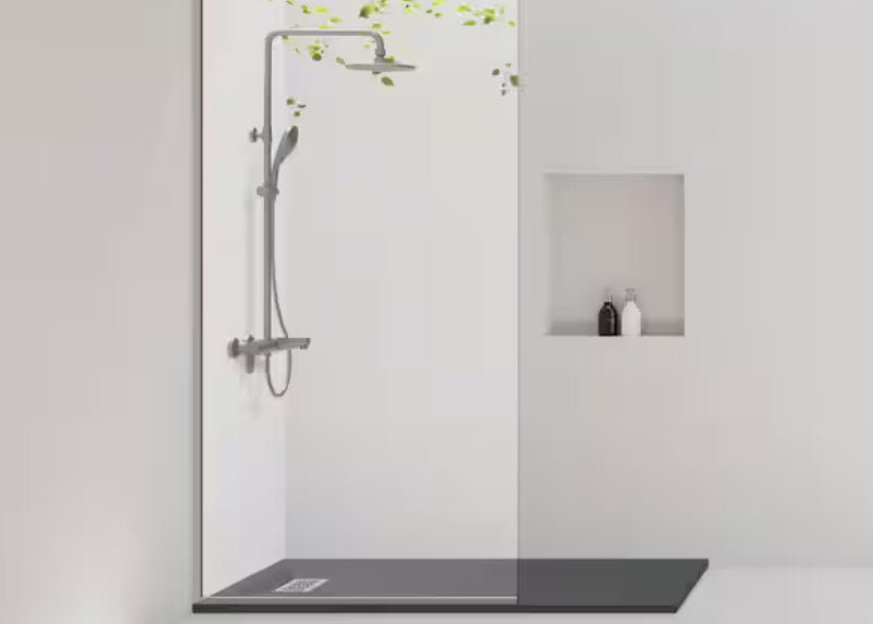 60 in. L x 36 in. W x 1.125 in. H Solid Composite Stone Shower Pan Base with L/R Drain in Black Onyx Sand