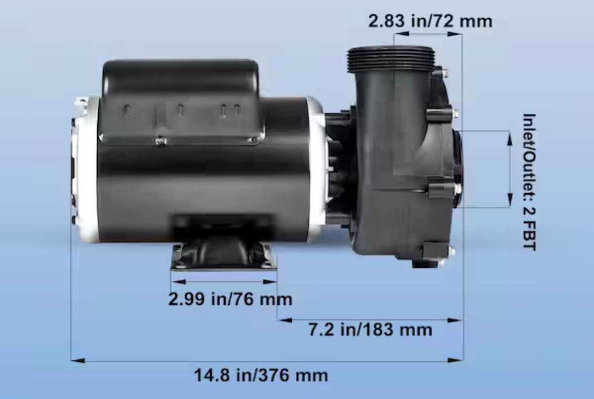 2 Speed SPA Pump, 48-Frame, Hot tub SPA Pump, 1. 5HP/150GPM/42. 65ft High Speed or 0. 46HP/70GPM/9. 18ft Low Speed