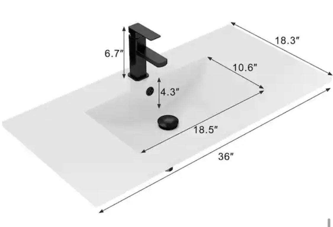 36 in. W x 18.1 in. Single Sink White Ceramic Top and Drain Faucet Set