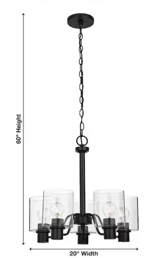 Castleford 5-Light Satin Bronze Chandelier with Clear Glass Shades For Dining Rooms