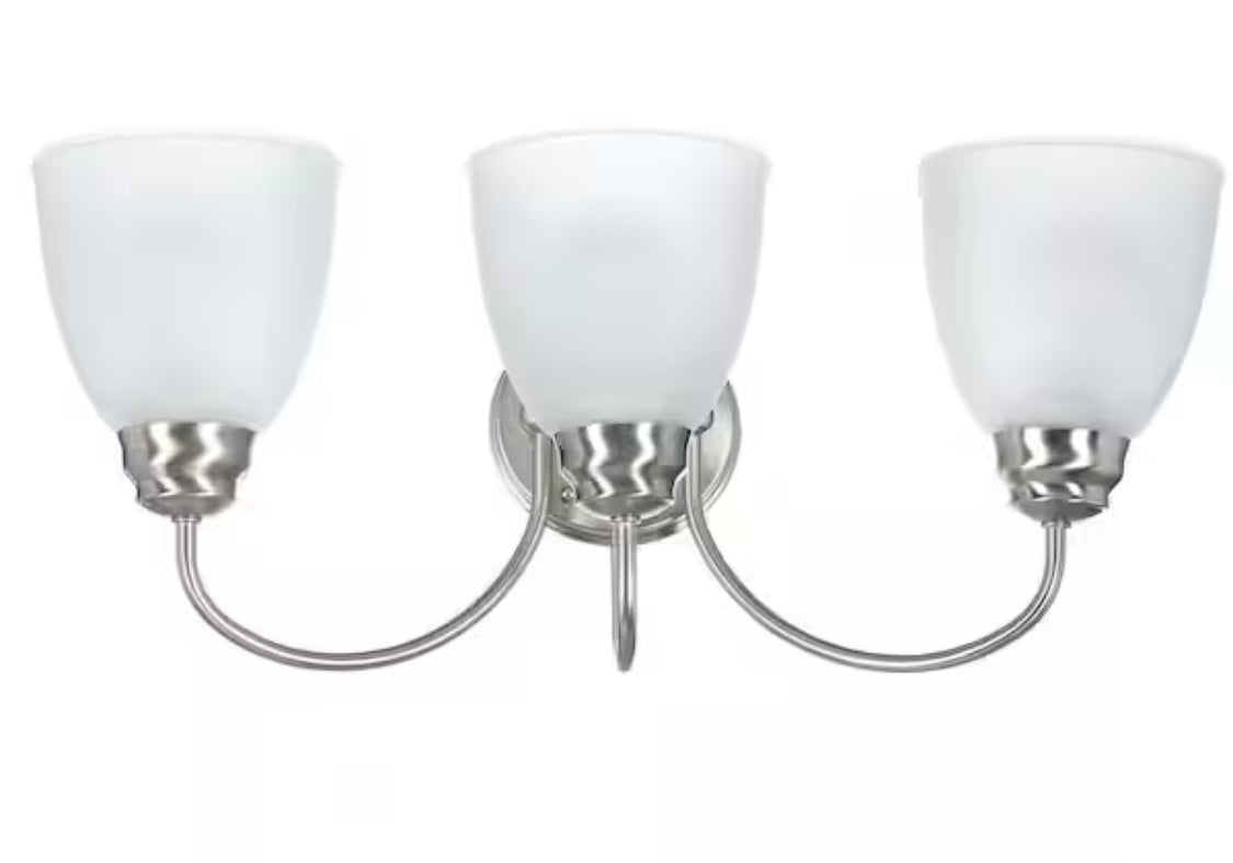 Hamilton 3-Light Brushed Nickel Vanity Light with Frosted Glass Shades