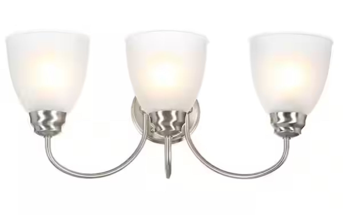 Hamilton 3-Light Brushed Nickel Vanity Light with Frosted Glass Shades