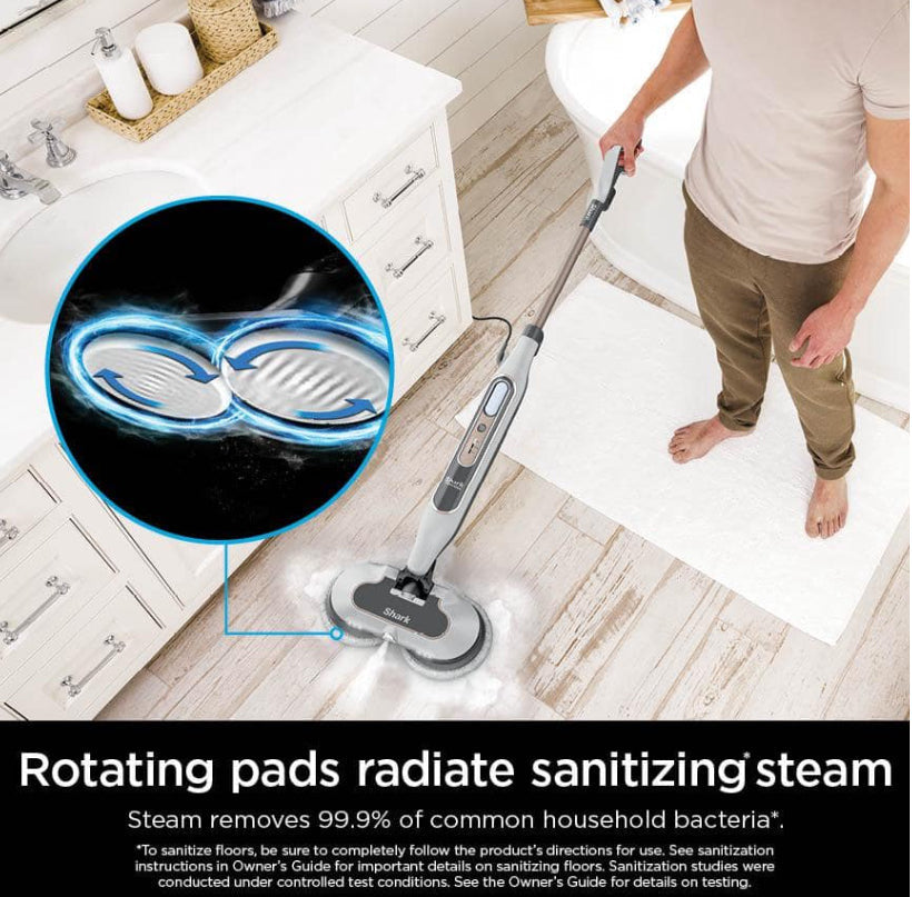 Steam and Scrub Corded Steam Mop and Cleaner for Hard Floors White with Steam Blaster Technology that scrubs sanitizes