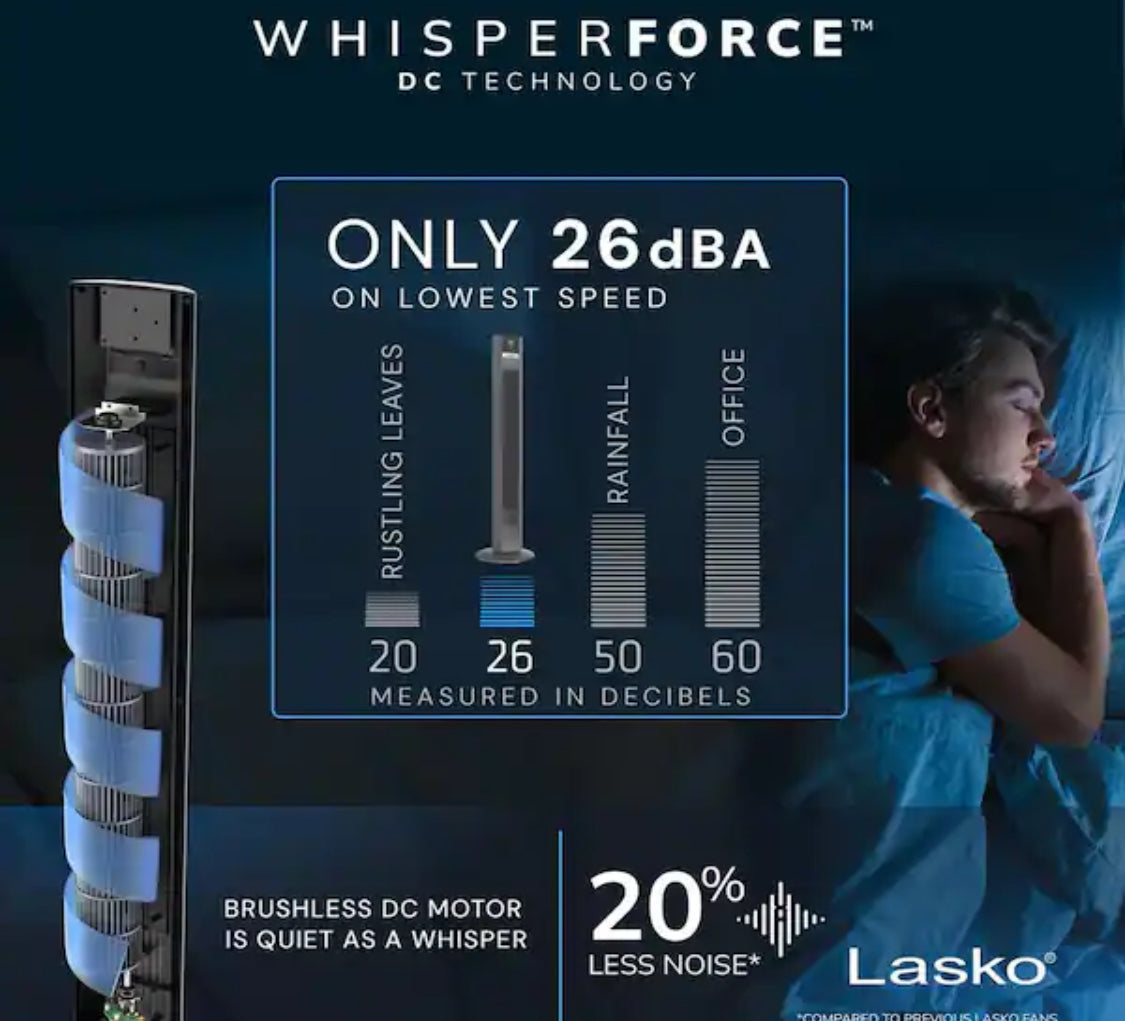 Xtra Air 48 in. 12-Speed Smart Tower Fan in Gray w/ DC Motor, Works w/ Alexa, Google, Whisper Quiet, Remote, 12 in. Dia