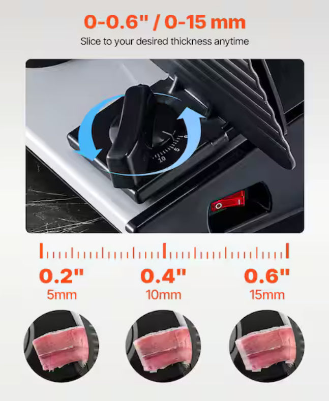 Meat Slicer, 7.5 in. Electric 180W Meat Slicer in Black with Two Premium SUS420 Blades, 0-0.6 in. Adjustable Thickness