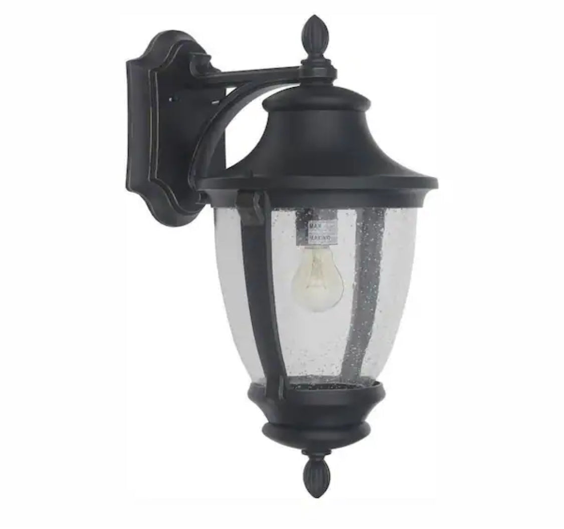 Wilkerson 16.25 in. 1-Light Black Hardwired Outdoor Wall Light Lantern Sconce with No Bulb Included