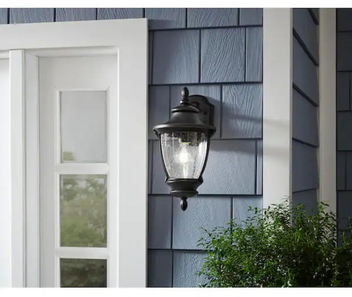Wilkerson 16.25 in. 1-Light Black Hardwired Outdoor Wall Light Lantern Sconce with No Bulb Included