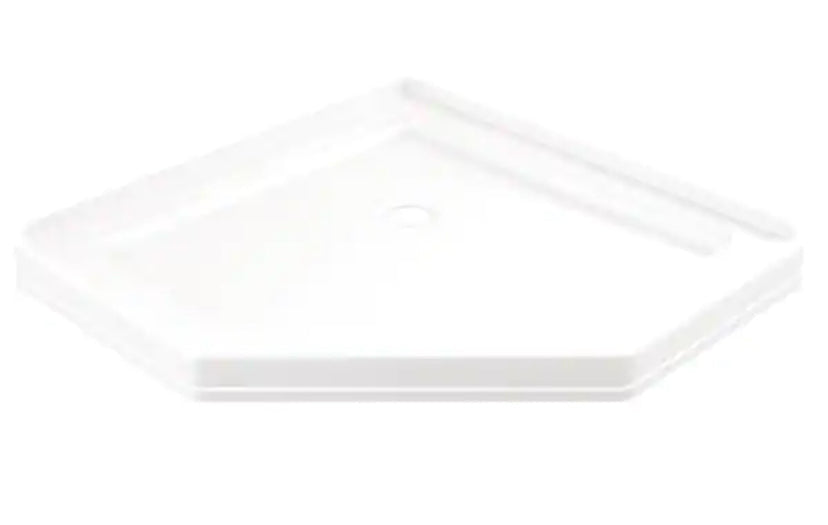 Foundations 38 in. L x 38 in. W Corner Shower Pan Base with Corner Drain in White