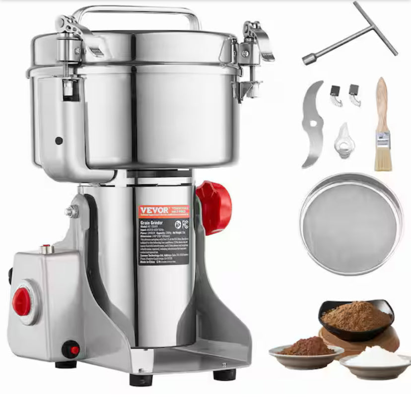 1000g Electric Grain Mill Grinder, High Speed 3000-Watt Commercial Spice Grinders, Stain Steel Pulverize Powder Machine