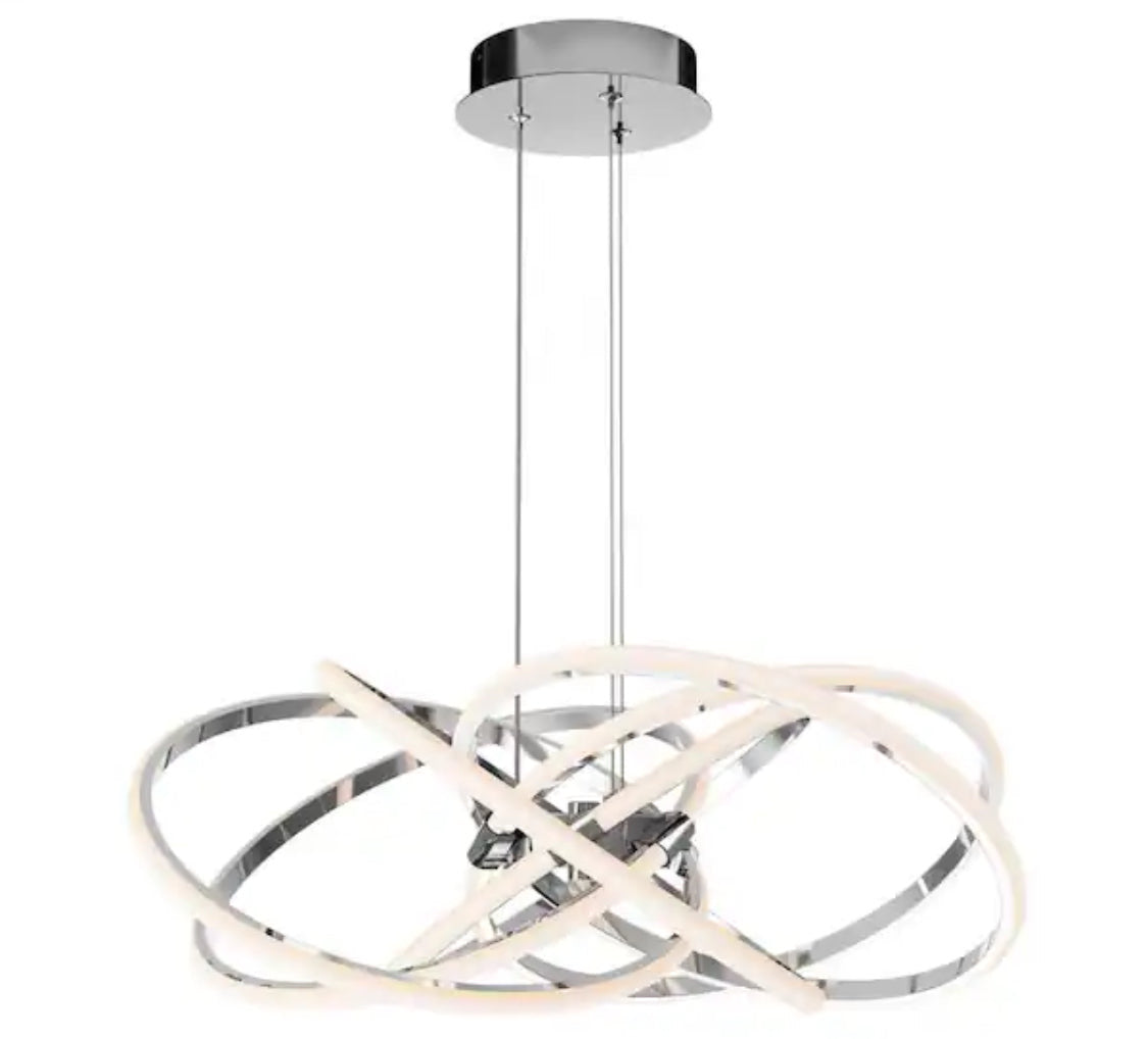 Maelstrom 25-Watt 1 Light Chrome Modern 5 CCT Integrated LED Pendant Light Fixture for Dining Room or Kitchen