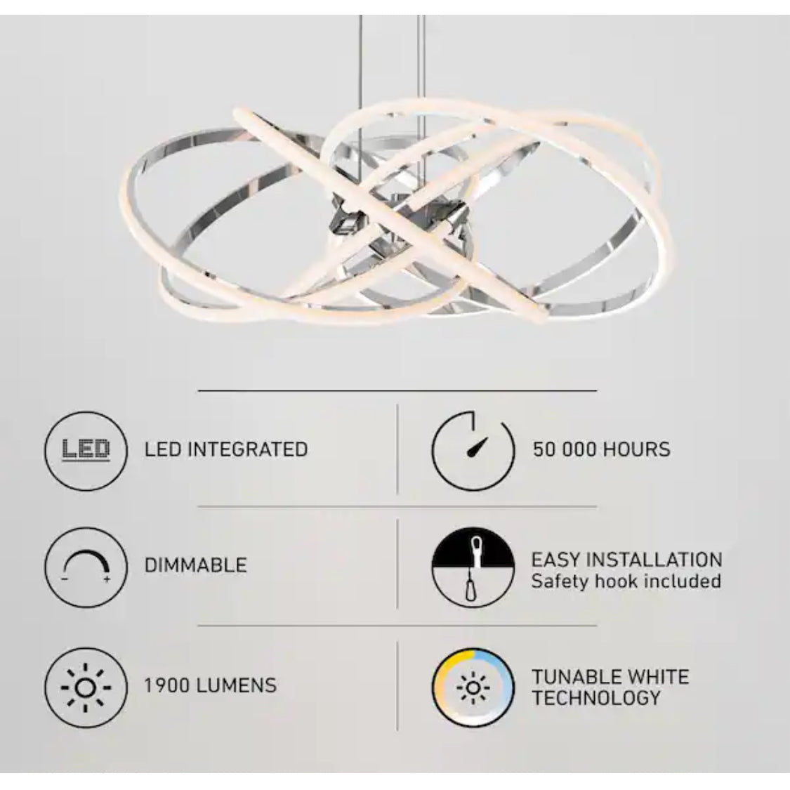 Maelstrom 25-Watt 1 Light Chrome Modern 5 CCT Integrated LED Pendant Light Fixture for Dining Room or Kitchen