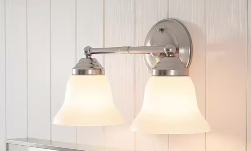 Ashhurst 2-Light Brushed Nickel Vanity Light with Frosted Glass Shades