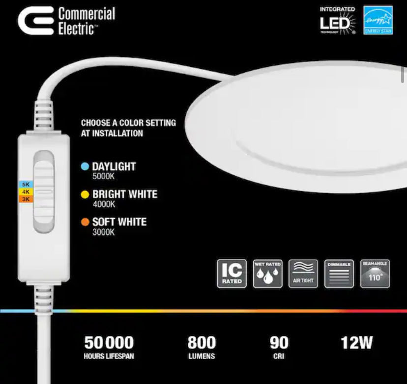 6 in. LED Slim 3 CCT Canless - White - (12-Pack)