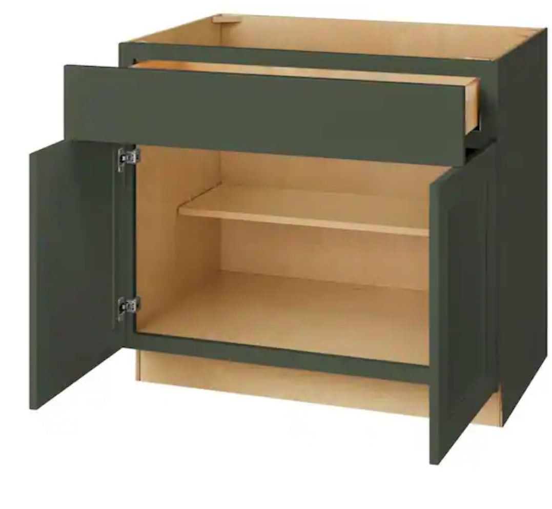 Avondale 36 in. W x 24 in. D x 34.5 in. H Ready to Assemble Plywood Shaker Base Kitchen Cabinet in Fern Green
