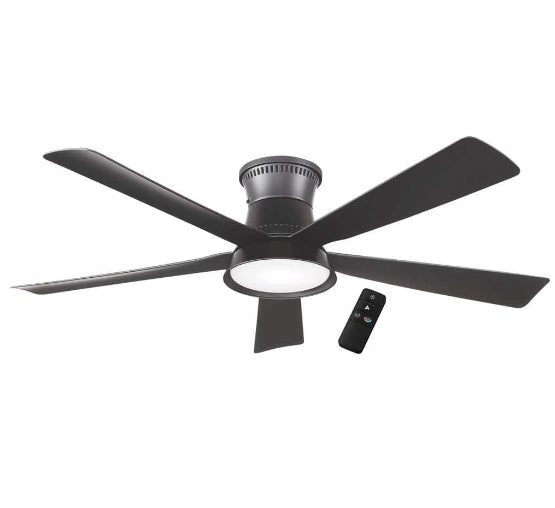 Hawkspur 52 in. Indoor/Outdoor Matte Black Low Profile Ceiling Fan with Adjustable White LED with Remote Included