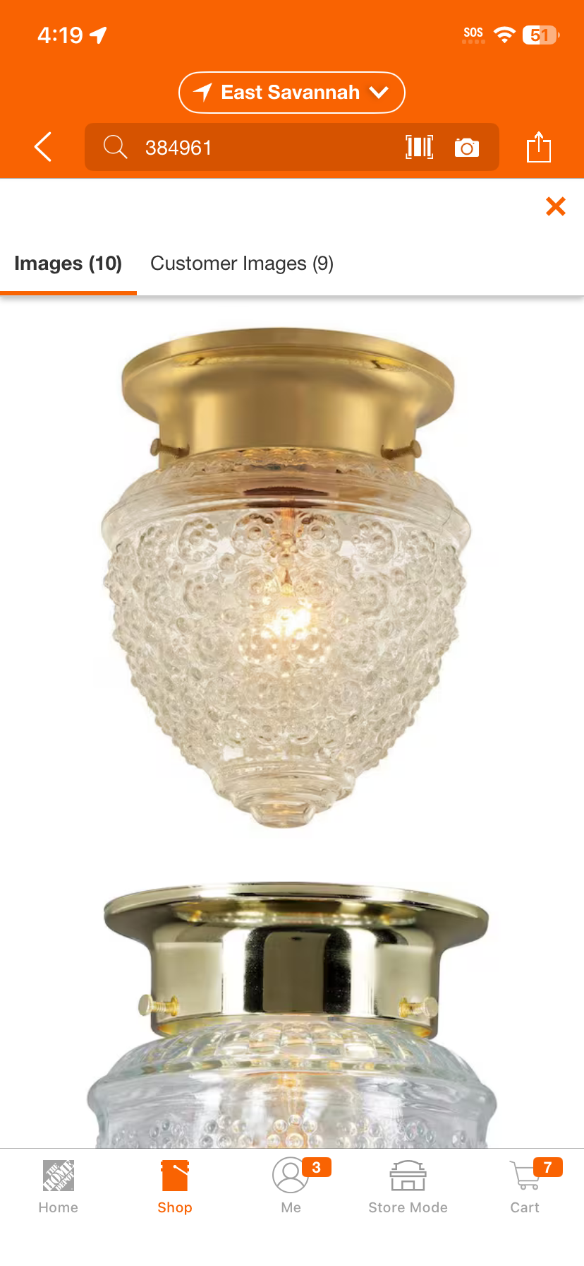 1-Light Polished Brass Flush Mount Light with Acorn Shaped Glass Shade