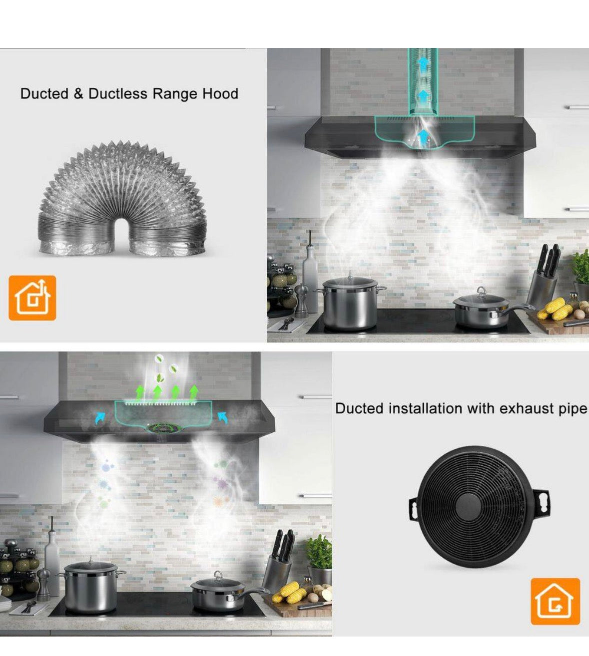 30 in. 800 CFM Convertible Ductless Insert Range Hood With 3-Speed Fan and 2-Bright LED Light, Stainless Steel