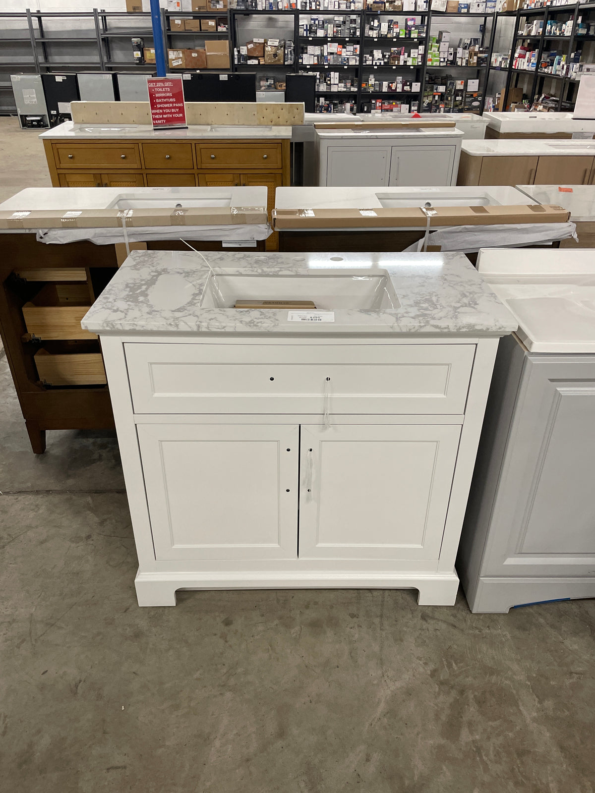 Doveton 36 in. W x 19 in. D x 34.50 in. H Freestanding Vanity in Weathered Tan with White Engineered Stone Top