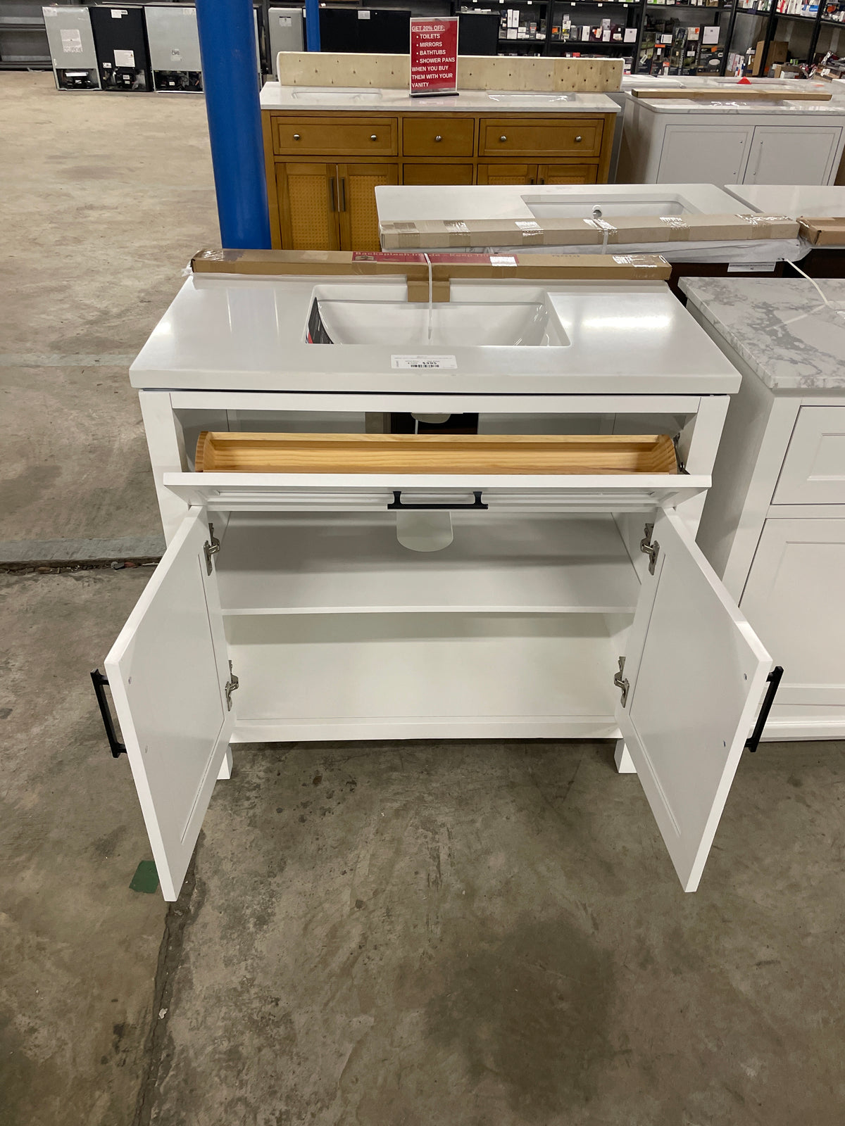 Mayfield 36 in. W x 22 in. D Vanity in White with Cultured Marble Vanity Top in White with White Basin